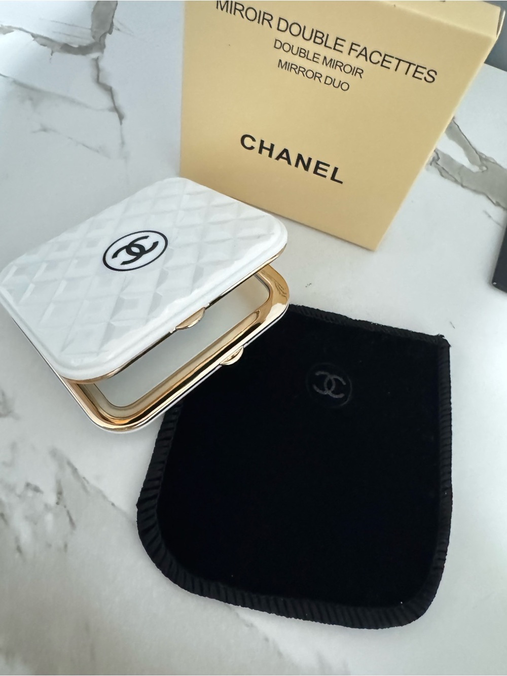 CHANEL White Quilted Compact Double Mirror